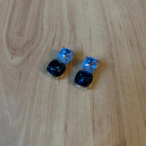 Kenneth Jay Lane Double Blue Sapphire Cushion Drop Earrings - Picture 3 of 3
